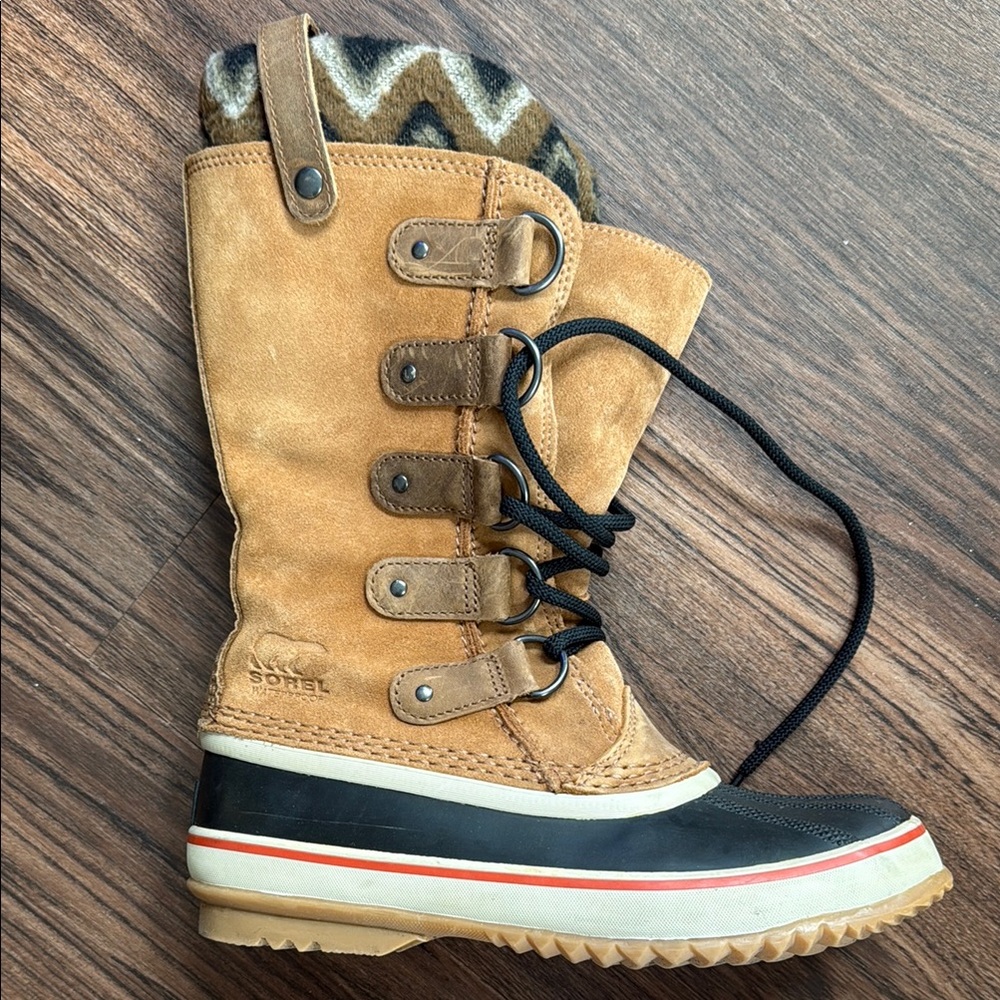 Sorel Tan and Black Winter Boots Waterproof Design